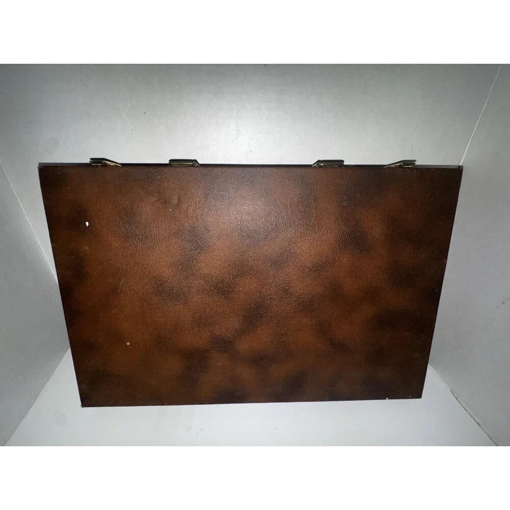 Vintage Full Size Backgammon Game Set Large Portable Brown Case Complete